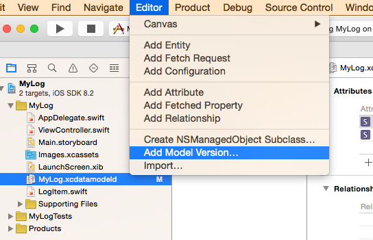 Adding a Model Version in Xcode